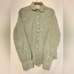 Men's Hollister Size Medium Green Striped Long Sleeved Shirt